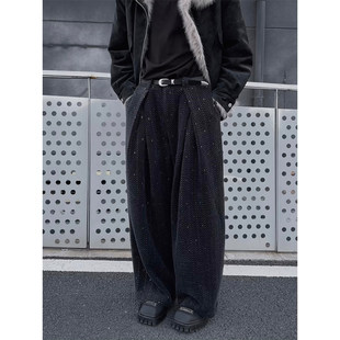 2026春季老钱风高级感刺绣双褶弯刀裤直筒宽松加厚休闲长裤子潮牌