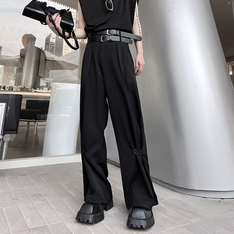 夏季高级感痞帅双腰带设计感直筒西裤男小众痞帅可调节解构长裤潮