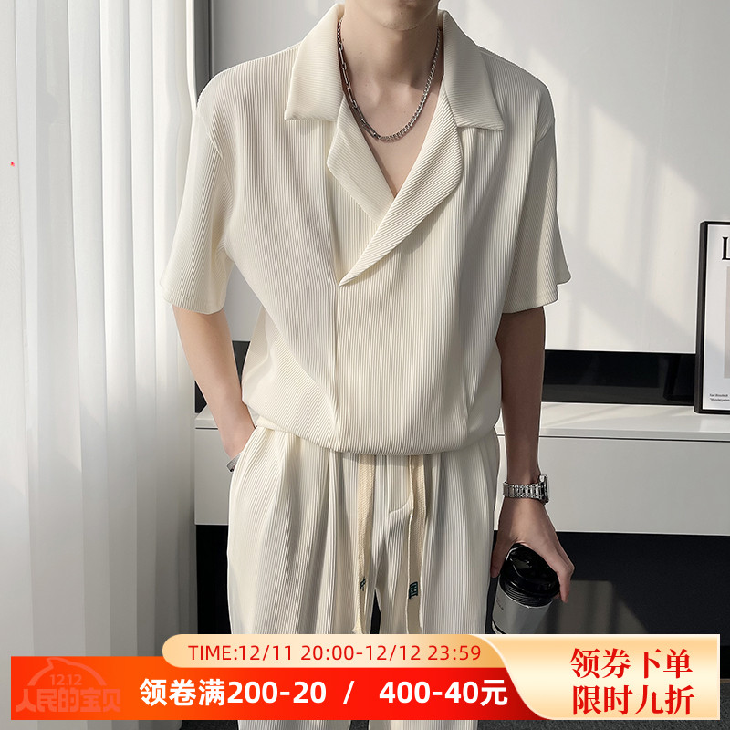 休闲衬衫穿搭套装男痞帅短袖长裤