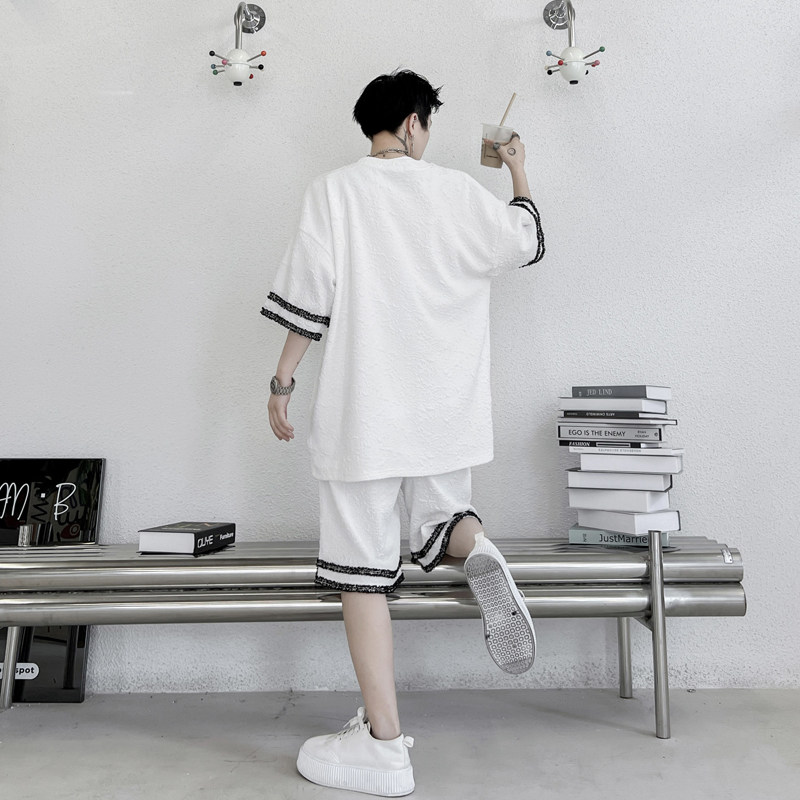 질감 향 나른한 스타일을 모두 갖춘 남성 여름 캐주얼 하이엔드 핸섬 쇼츠 수트 트렌디한 투피스 세트