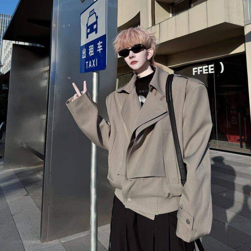 2025春装韩版双门襟肩章设计感垫肩夹克外套男高级感休闲短款风衣