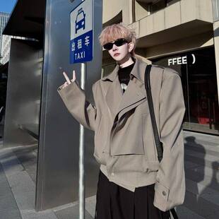 2025春装韩版双门襟肩章设计感垫肩夹克外套男高级感休闲短款风衣