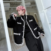 2026春装 高级感痞帅西服男撞色毛边设计感痞帅小香风垫肩西装 外套