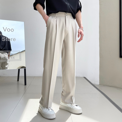 半松紧腰西裤男垂坠感直筒裤2024春夏宽松英式休闲裤那不勒斯裤子