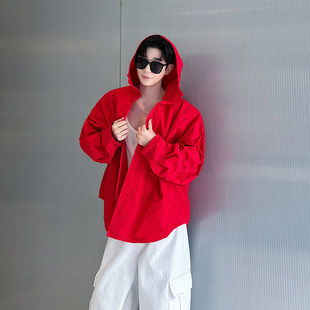 小众设计师ifashion百搭休闲宽松连帽衬衫外套男长袖开衫上衣外搭