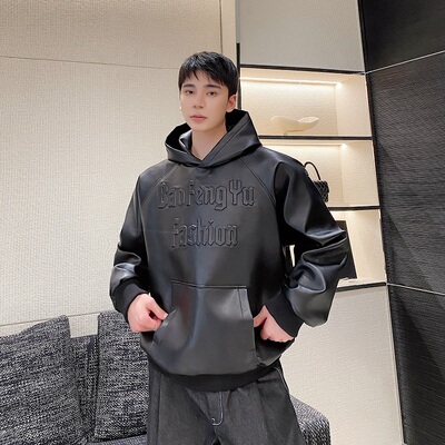 痞帅连帽皮衣外套