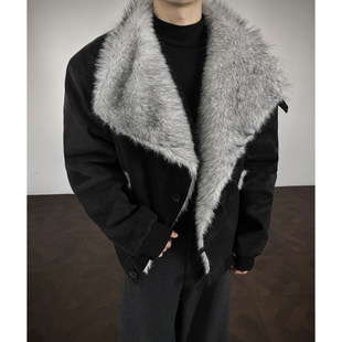 冬季 座山雕交襟扣高立领翻领皮棉衣仿水貂毛加厚老钱贵气保暖外套