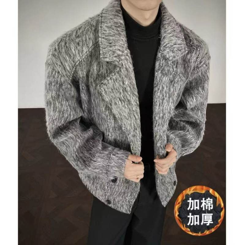 冬季复古美式老钱风短款毛呢外套男加厚夹棉痞帅大衣高级感夹克潮