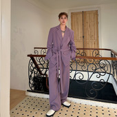 气质阔腿西裤 韩国个性 两件套潮 套装 男高级感时尚 挽袖 设计系带西装