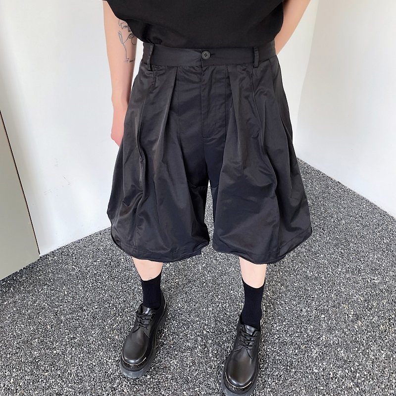 夏季个性双层扭曲钢丝造型设计男女休闲短裤暗黑假两件小众五分裤
