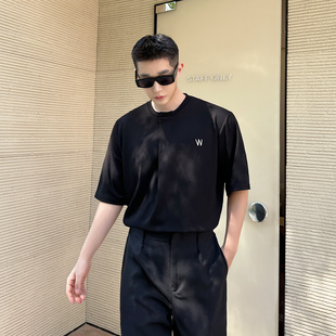 韩版高级感一粒扣短袖T袖男黑色cleanfit夏季320g重磅痞帅半袖t恤