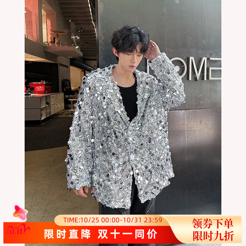 小众亮片时尚炸街西服男外套痞帅高级感洋气舞台装演出服上衣西装