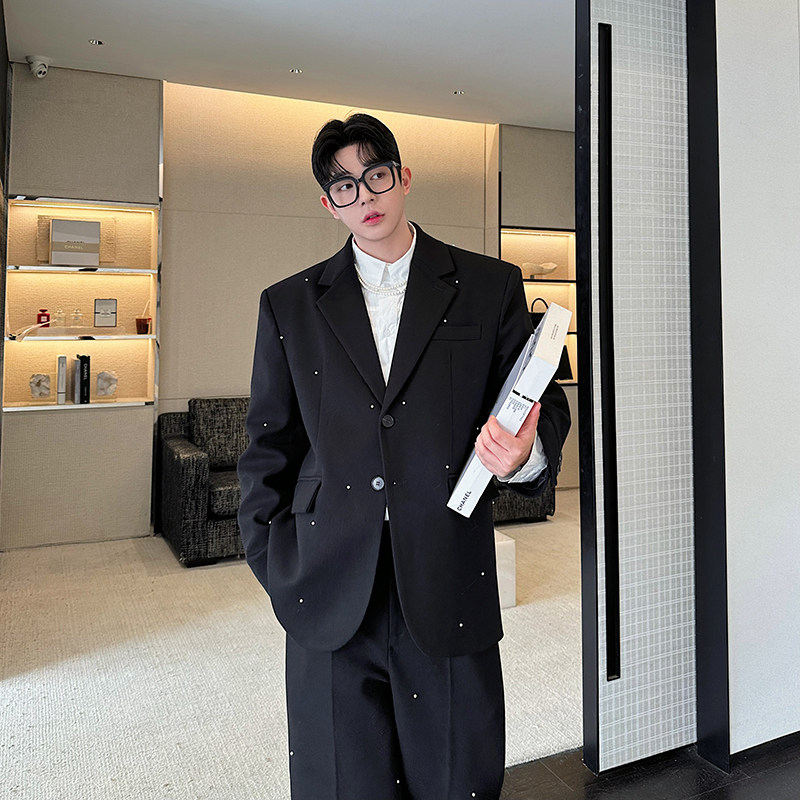 秋冬秀款重工小香风手工钉珠装饰气质休闲薄呢质感西装套装男长裤,男装,时尚套装,淘宝优惠券,粉丝福利购,淘宝优惠卷