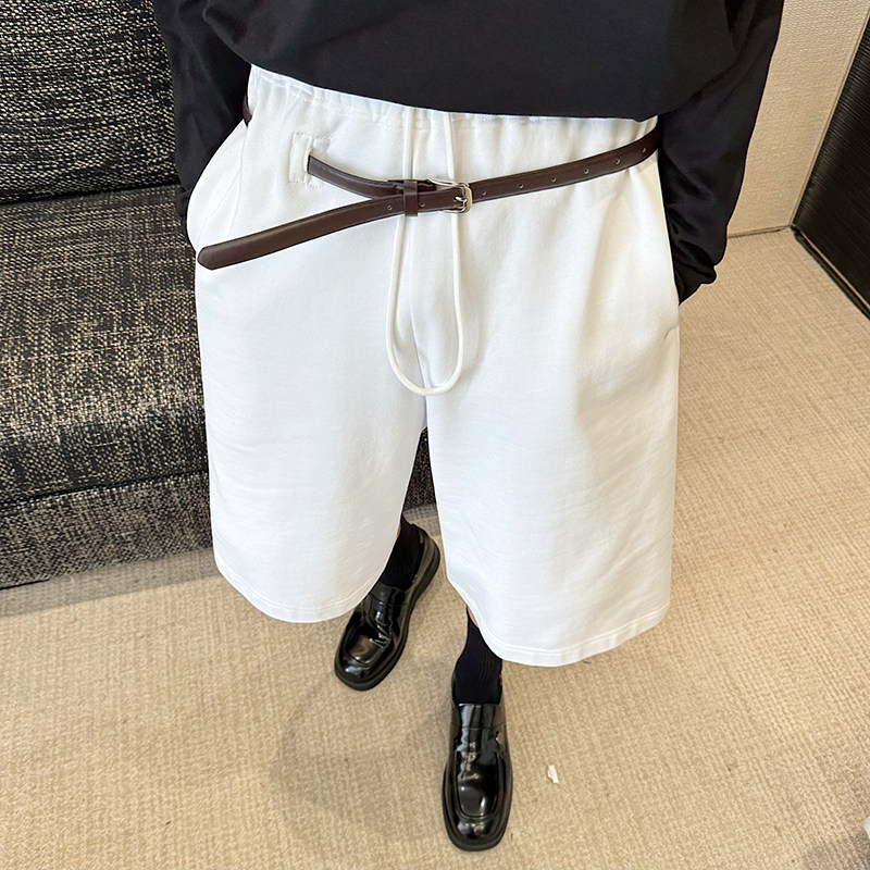 24SS小众设计师抽绳纯棉针织直筒阔腿裤运动毛圈卫裤休闲裤送腰带