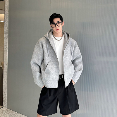 韩国重磅空气层开衫连帽卫衣男休闲运动风简约百搭高级感外套上衣