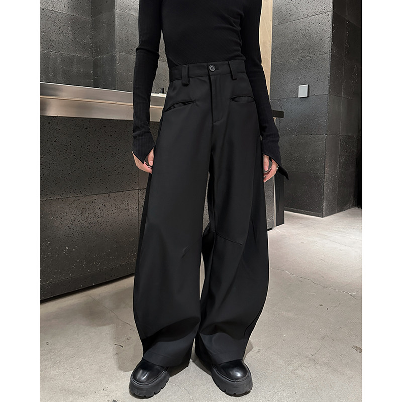 小众高级感黑色cleanfit垂感休闲西裤男女宽松弯刀显瘦阔腿裤痞帅