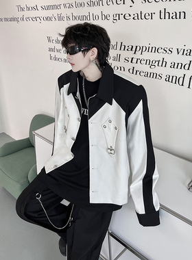 秋季小众黑色撞色结构垫肩夹克男外套高级感痞帅网红上衣炸街韩版