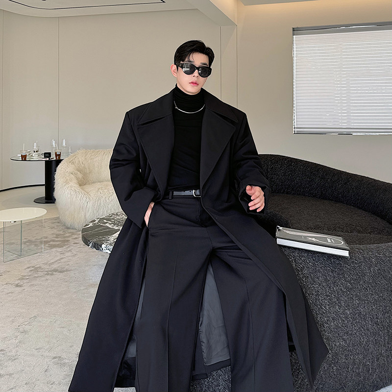 秋冬款oversize廓形加厚长款过膝无扣西装料披风棉服外套夹棉大衣