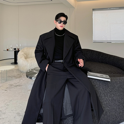 秋冬款oversize廓形加厚长款过膝无扣西装料披风棉服外套夹棉大衣