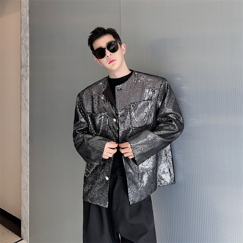 春装小众时尚炸街亮面夹克男短外套潮流设计高级感演出舞台装上衣
