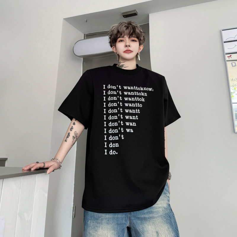 夏装韩版递增式英文字母印花短袖T恤男设计感重磅垫肩痞帅t恤半袖