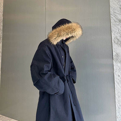 冬装韩国纯棉长款廓形重磅加厚可拆卸毛领派克棉服男防寒棉衣宽松