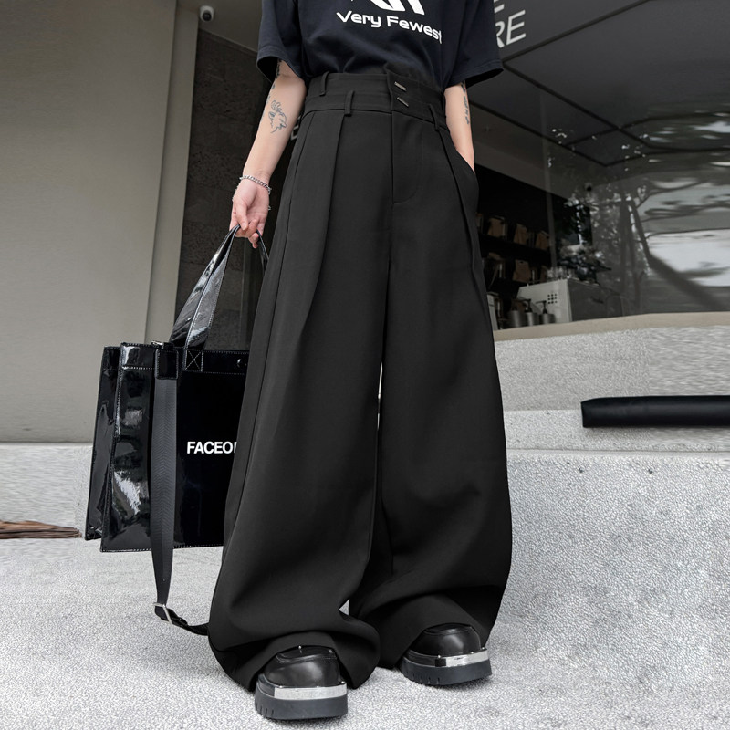 立体廓形弯刀长裤男宽松阔腿裤高级感痞帅潮流垂感直筒西装裤拖地