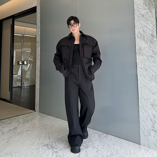 秋装小众立体口袋结构设计感工装衬衣套装男复古高级感痞帅弯刀裤