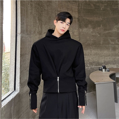 垫肩连帽卫衣外套