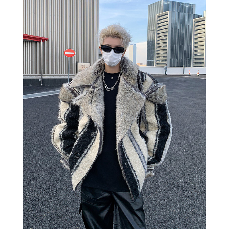 冬季加厚高级感炸街双面穿条纹保暖环保皮草男仿貂毛棉袄毛绒外套,男装,棉衣,淘宝优惠券,粉丝福利购,淘宝优惠卷