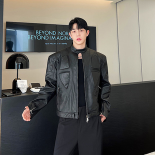 秋冬原创结构造型机车外套男痞帅高级感小众拉链机能夹克短款皮衣