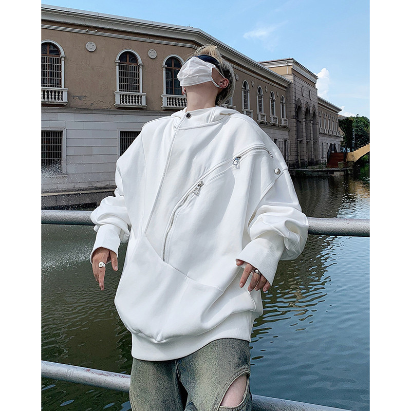 秋季美式潮牌高街卫衣男连帽韩版宽松小众拉链解构高级感重磅外套