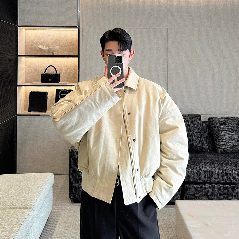 冬装原创设计底特律水洗纯棉帆布廓形重磅加厚弯刀棉服短棉衣棉袄