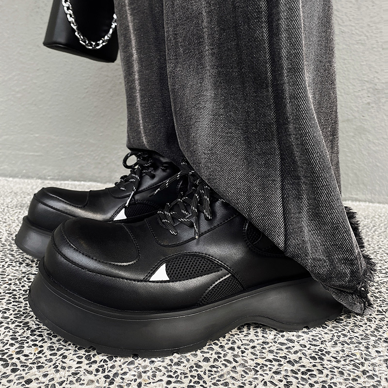 春秋厚底增高街拍休闲鞋个性另类网面拼接男皮鞋百搭男装鞋休闲潮