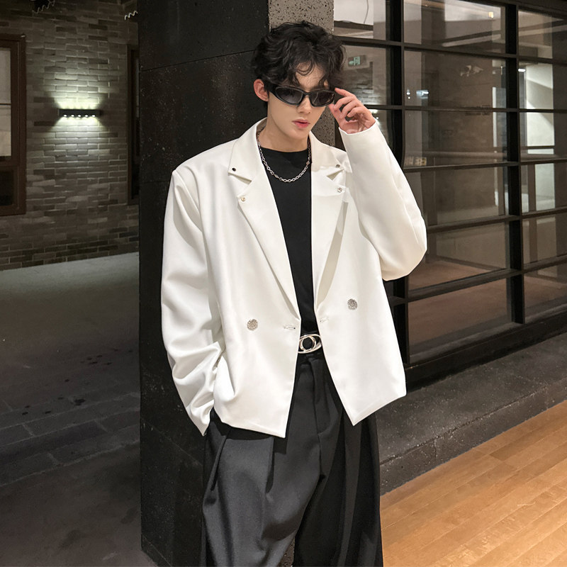 秋装cleanfit白色垫肩短款小西装外套男休闲百搭韩版帅气穿搭西服