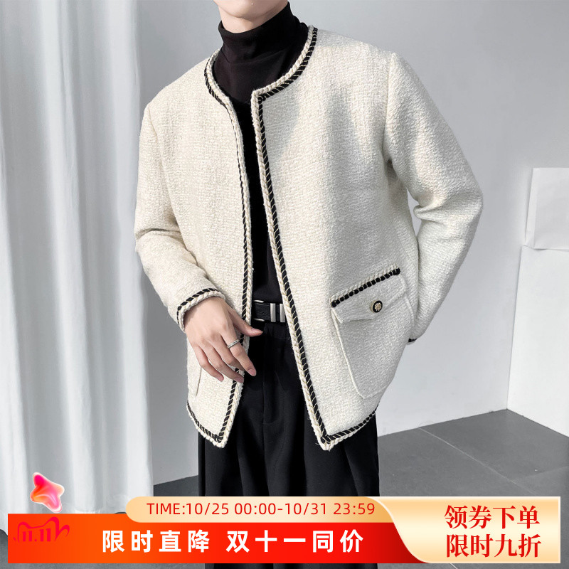 小香风外套男春秋小众高级感垫肩上衣夹克网红宽松韩版轻奢开衫潮