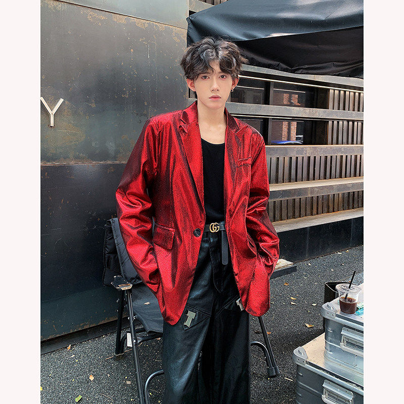 2026春装亮色炸街红设计感西服外套男小众网红演出舞台装西装上衣