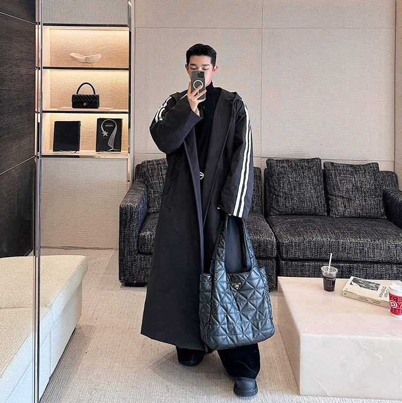 冬季重磅加厚加棉9090白鸭绒羽绒服长款过膝连帽系带廓形风衣外套