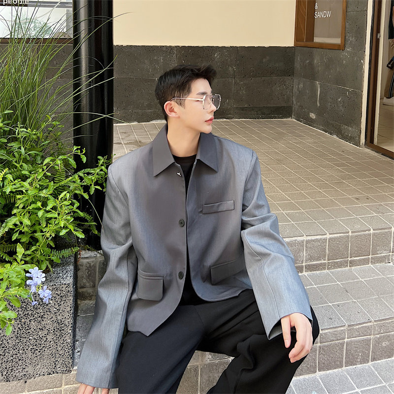 秋装小众设计感渐变色复古垫肩夹克男外套痞帅短款西服高级感上衣