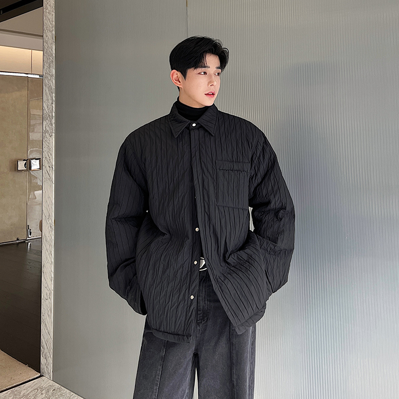 小众压褶肌理纹设计加厚衬衫男