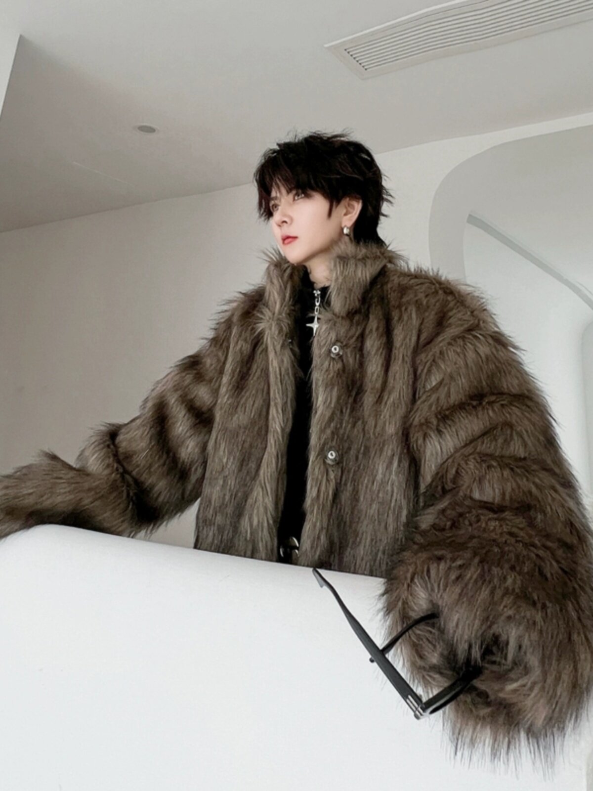 겨울 기질 고급스럽고 두꺼운 모피 올인원 모피 스트리트 코트 남성용 모조 여우 모피 면 패딩 재킷 트렌디