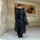 秋冬黑色cleanfit大翻领痞帅高级感过膝风衣男垫肩廓形中长款 大衣