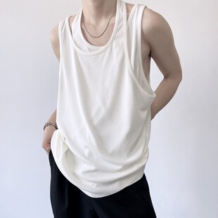 背心男宽松韩版 假两件无袖 设计感小众坎肩外穿 ins冷淡风个性 夏季