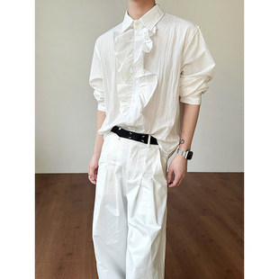 春夏法式轻薄宫廷风荷叶边长袖衬衫男女设计感纯色轻奢莱赛尔衬衣