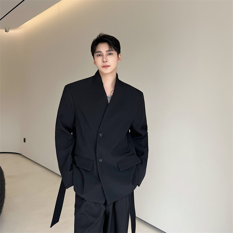 나폴리 재킷 남성 칼라리스 벨트 스몰 슈트 하이엔드 요지 야마모토 정장 차가운 스타일 남성 잘생김
