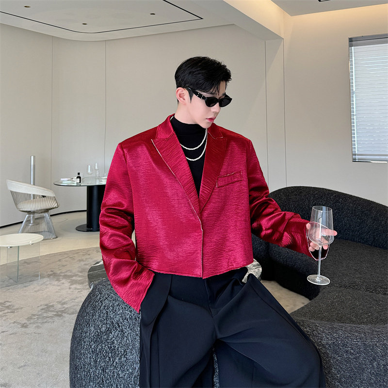 春秋高级感定制光泽感轻奢面料短款小西装痞帅酒吧演出舞台装外套,男装,休闲西服,淘宝优惠券,粉丝福利购,淘宝优惠卷