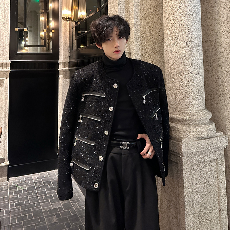 春秋款韩国时尚高级感痞帅亮片设计夹克男炸街轻奢气质小香风外套