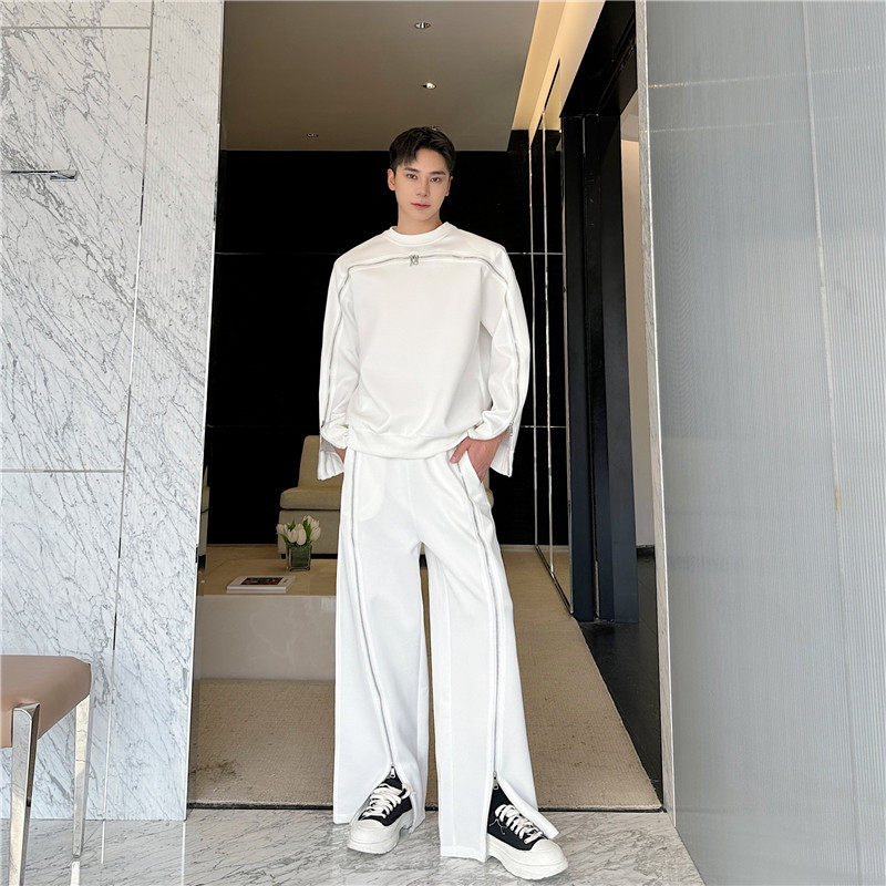 秋装小众拉链解构设计感长袖卫衣套装男休闲运动直筒拖地裤两件套
