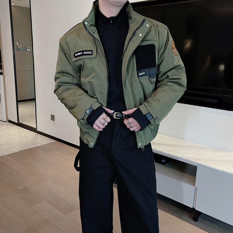 冬季高级感复古工装骑兵服拉链立领棉服男痞帅短款飞行员夹克外套