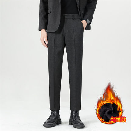 GXG男装 毛呢裤子男韩版秋冬九分小西裤修身垂感西装裤休闲长裤